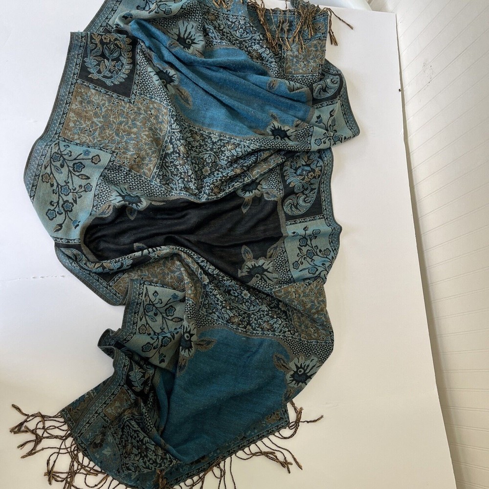 Vintage Shawl Cover Poncho Embroidery Fringed Rayon 27 w x 70L  Great condition